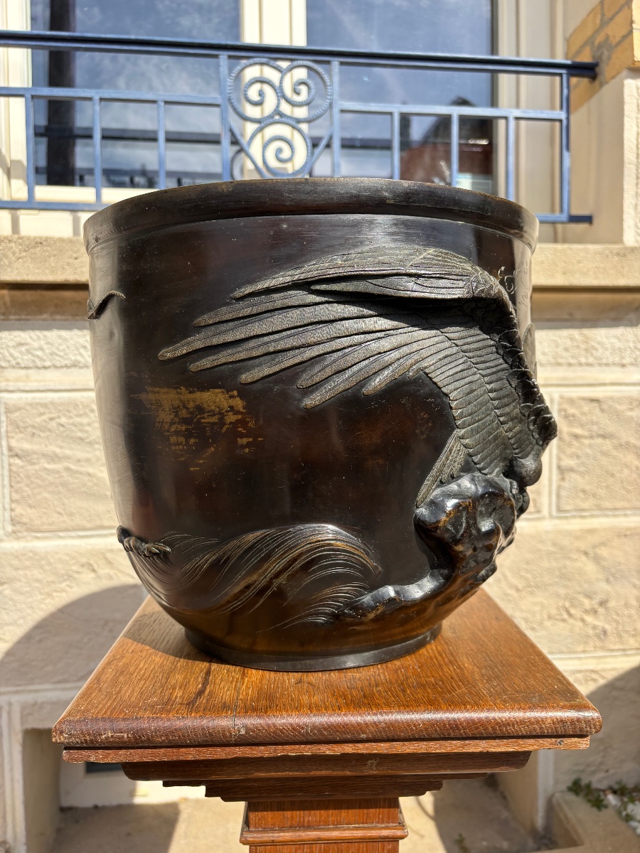 Large Bronze Planter / Japanese Hibachi – Murakami Hiko – Meiji-photo-4