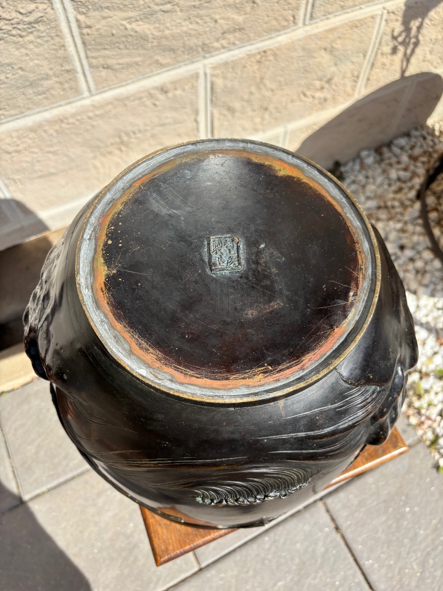 Large Bronze Planter / Japanese Hibachi – Murakami Hiko – Meiji-photo-7