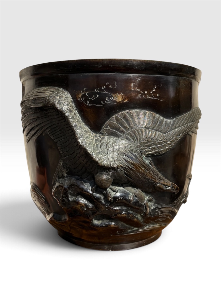 Large Bronze Planter / Japanese Hibachi – Murakami Hiko – Meiji