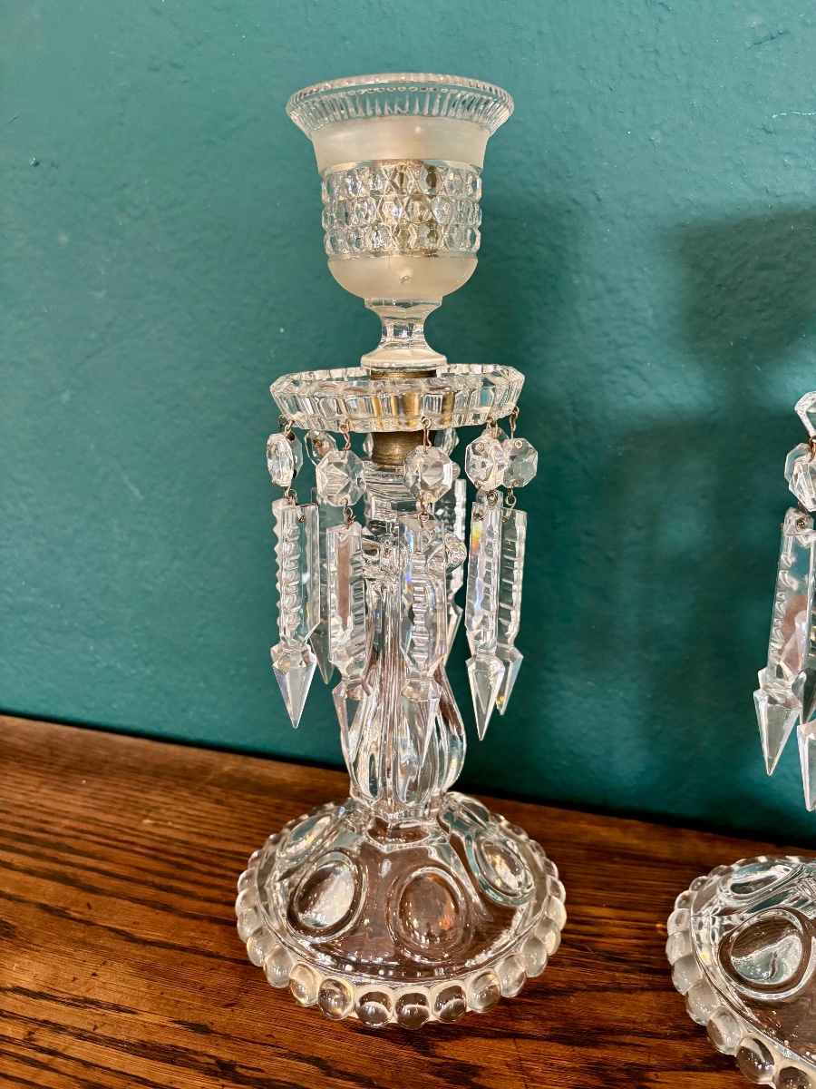 Pair Of Cut Crystal Candlesticks With Pendants – Early 20th Century-photo-1