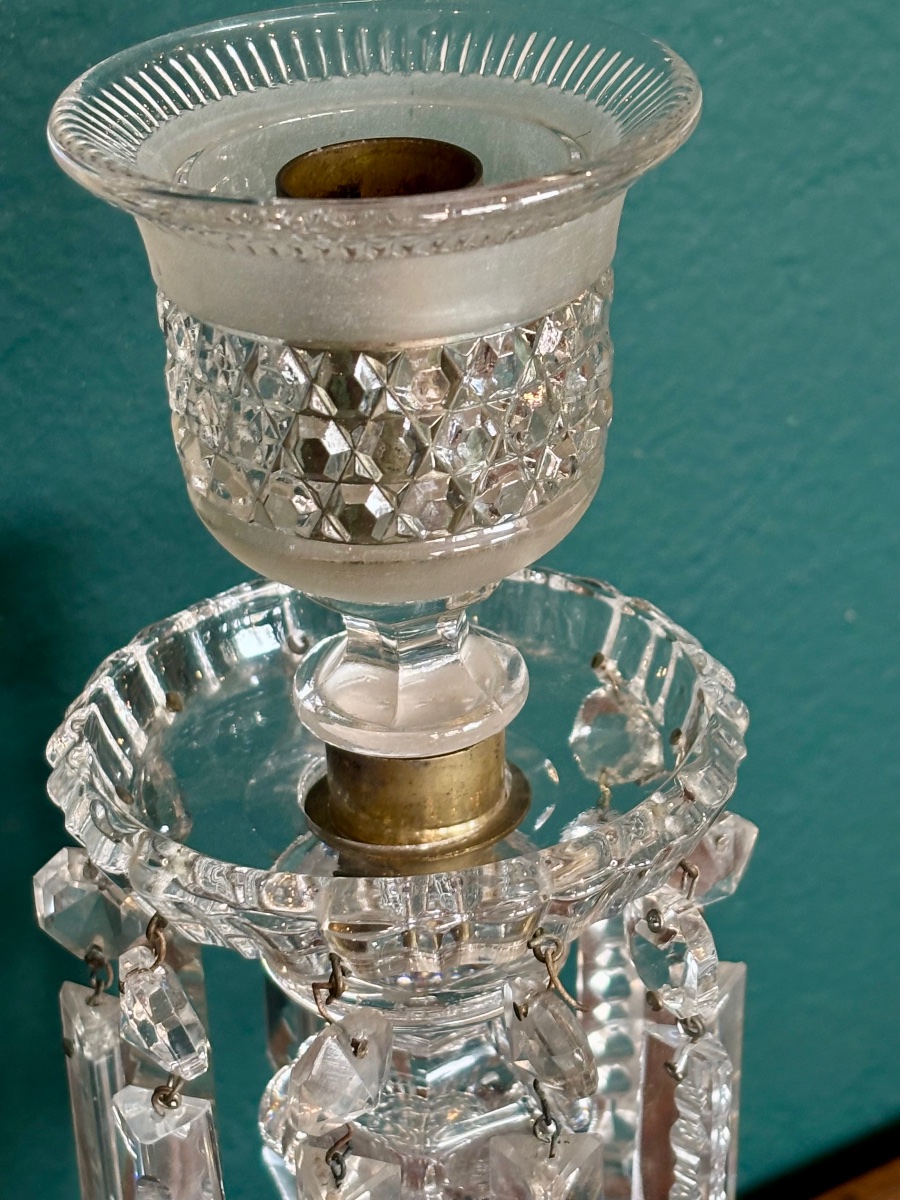 Pair Of Cut Crystal Candlesticks With Pendants – Early 20th Century-photo-4