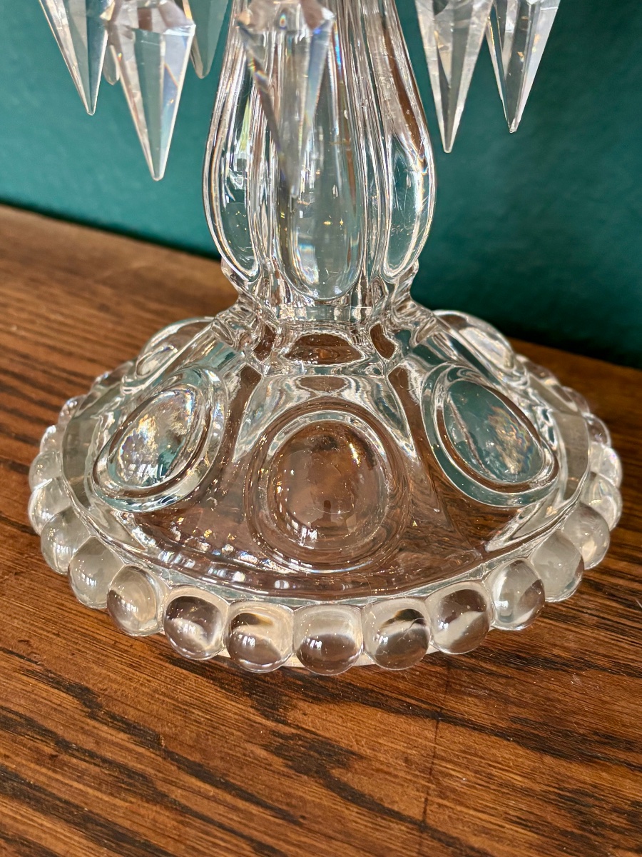 Pair Of Cut Crystal Candlesticks With Pendants – Early 20th Century-photo-5
