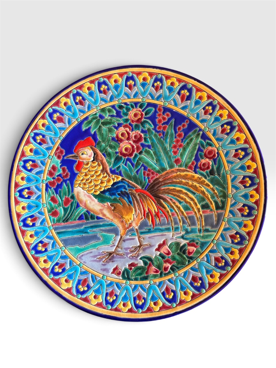 Plat décor au coq faïence de Longwy 32 cm