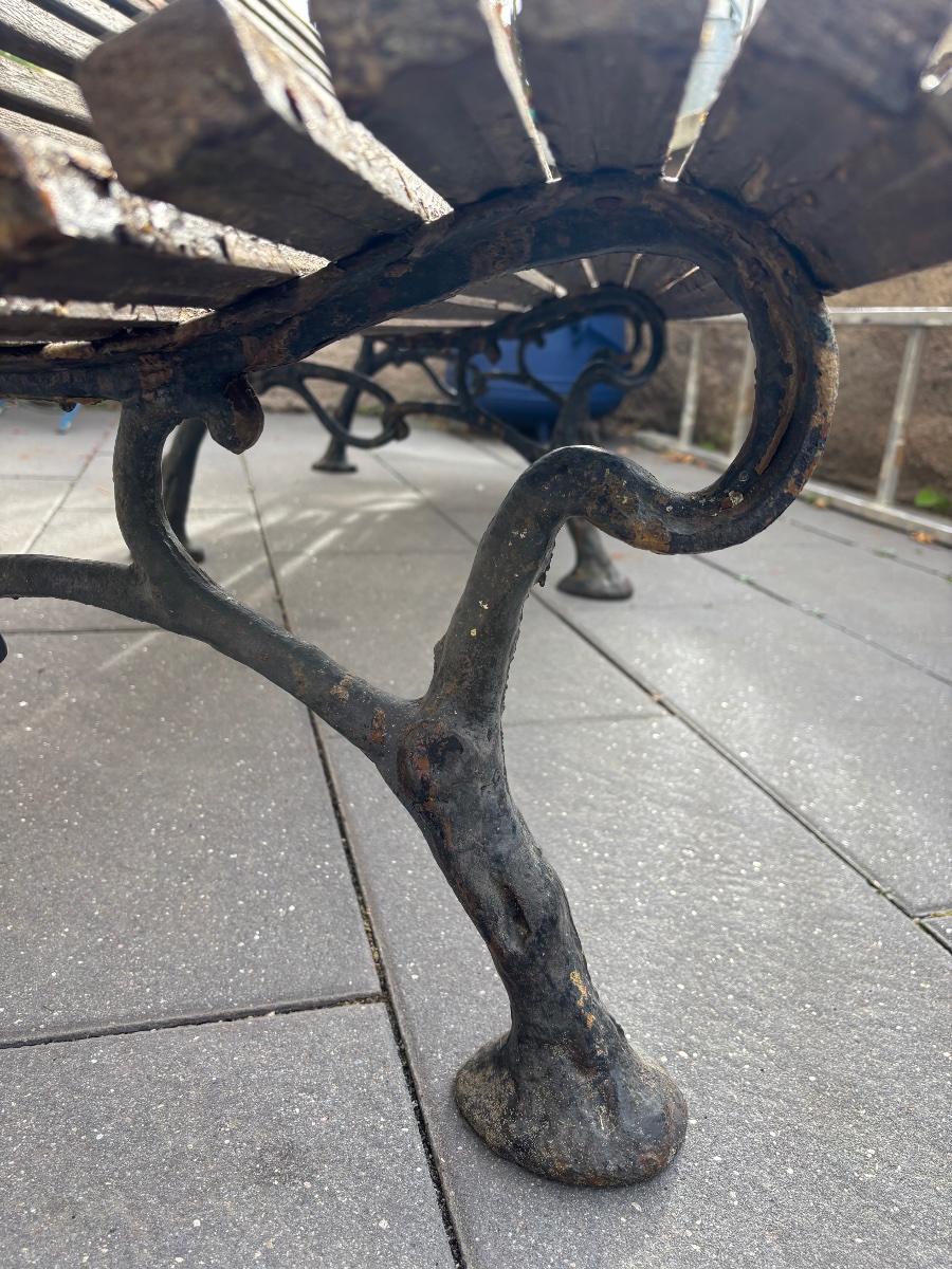 Banc De Jardin Ancien En Bois Et Fonte À Décor De Branches-photo-3