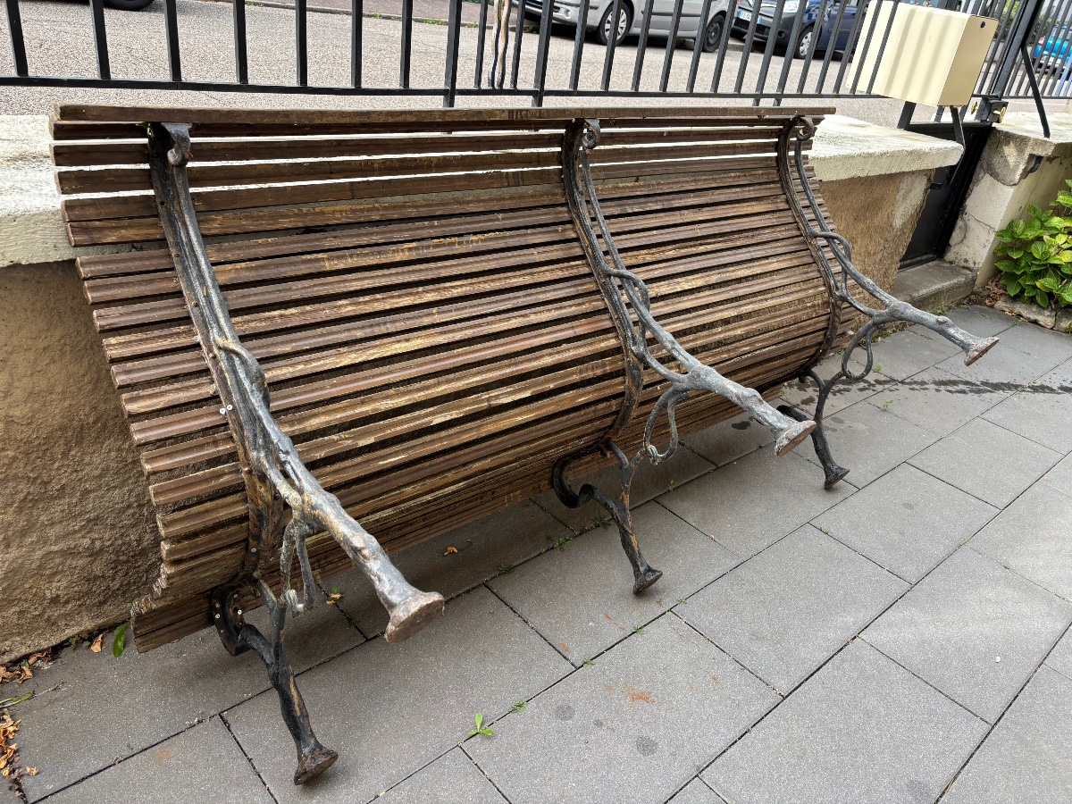 Banc De Jardin Ancien En Bois Et Fonte À Décor De Branches-photo-7