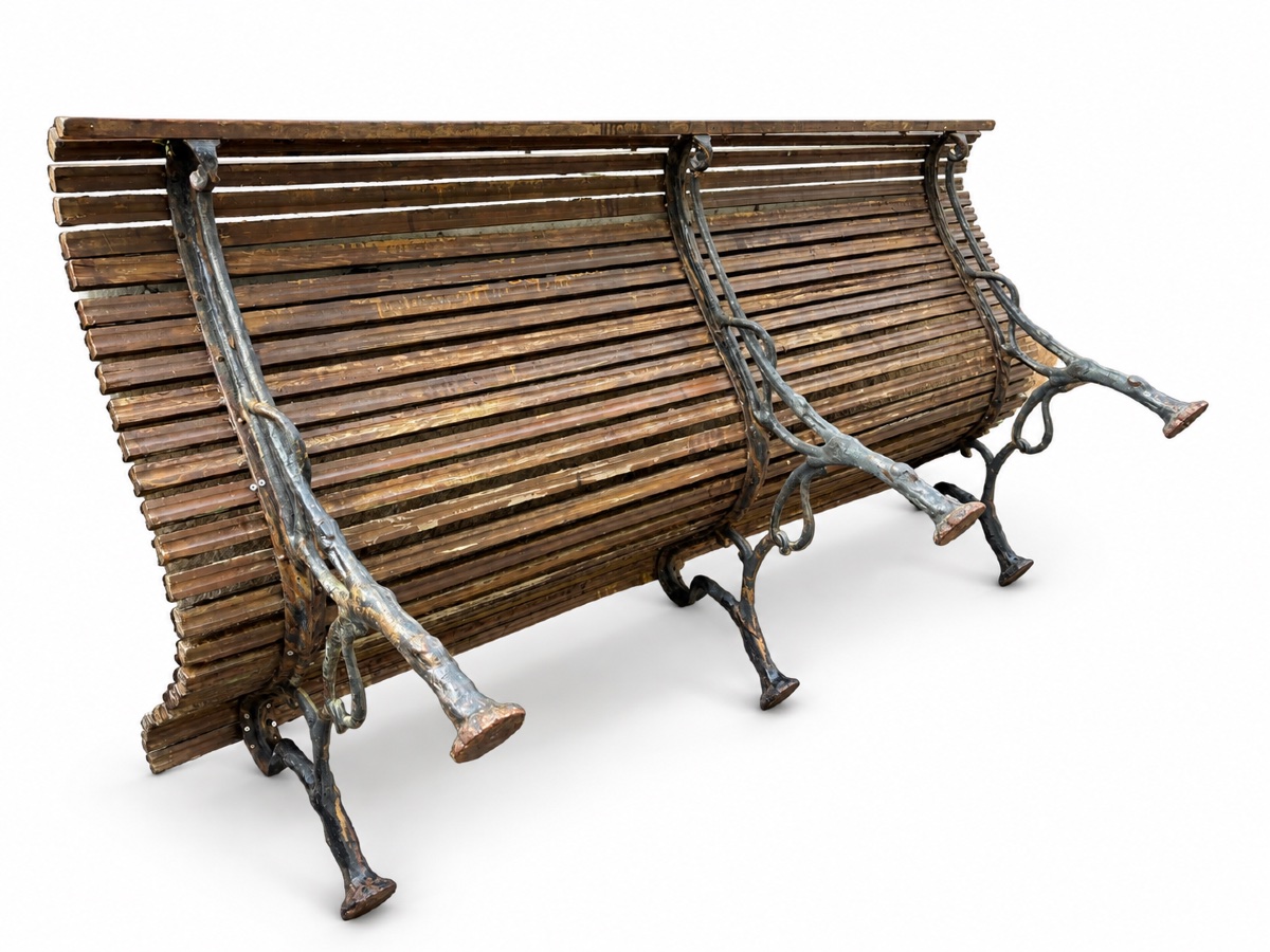 Banc De Jardin Ancien En Bois Et Fonte À Décor De Branches