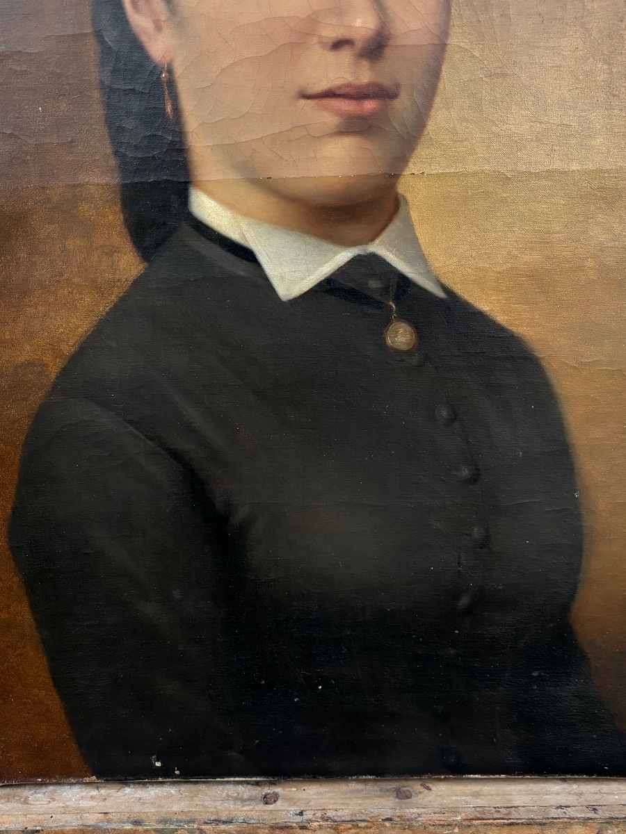 Oil Portrait Of A Young Woman, Signed By émile Nickels, 1881-photo-4