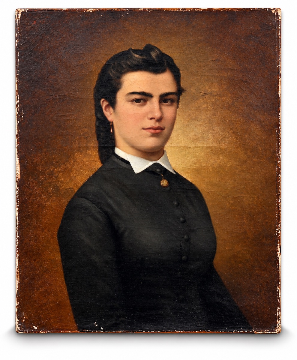 Oil Portrait Of A Young Woman, Signed By émile Nickels, 1881