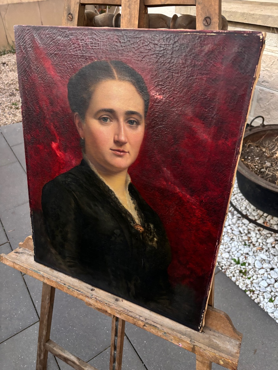 Paire de portraits à l’huile signés Émile Nickels, 1884-photo-3