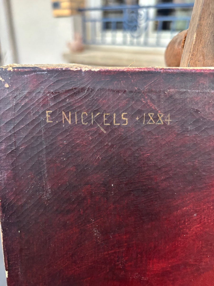 Paire de portraits à l’huile signés Émile Nickels, 1884-photo-7