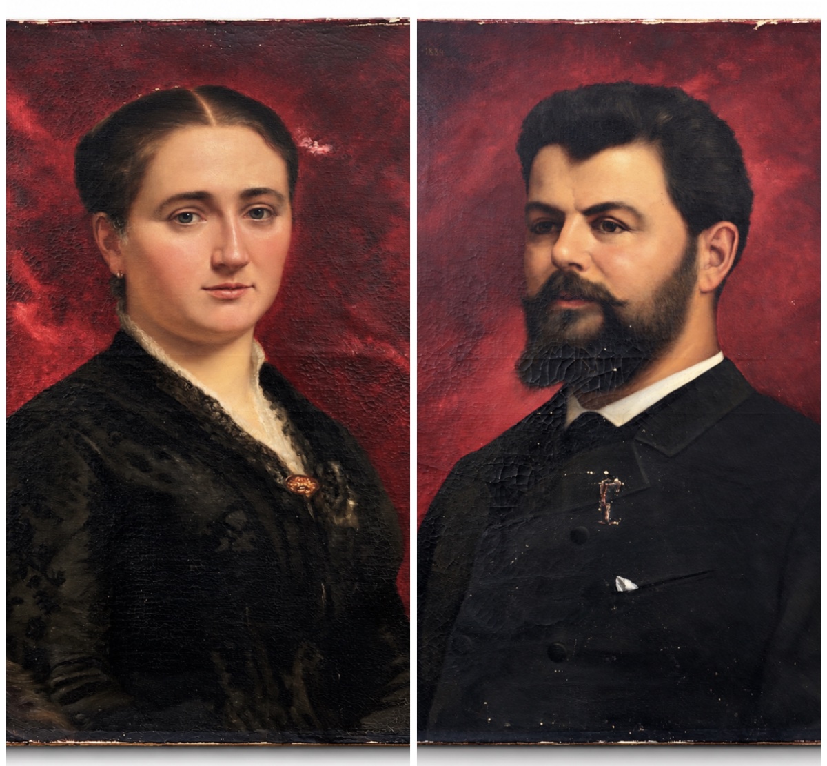 Paire de portraits à l’huile signés Émile Nickels, 1884