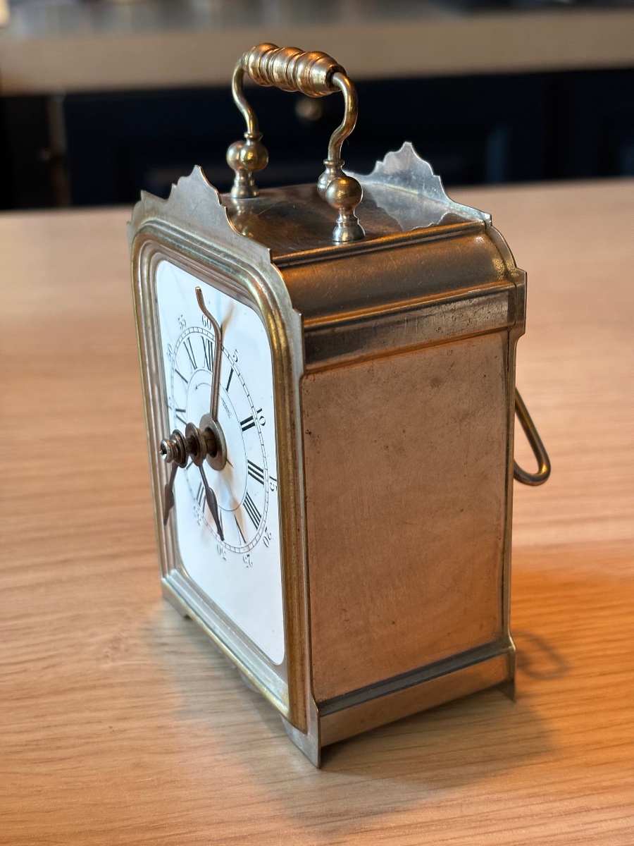 **travel Clock / Brass Officer's Clock – Late 19th Century**-photo-3