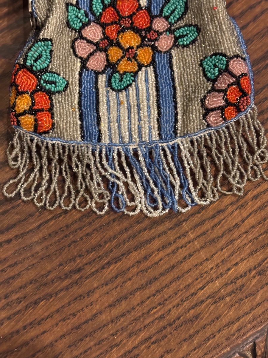 Antique Beaded Purse With Floral Decoration, Circa 1920-photo-3