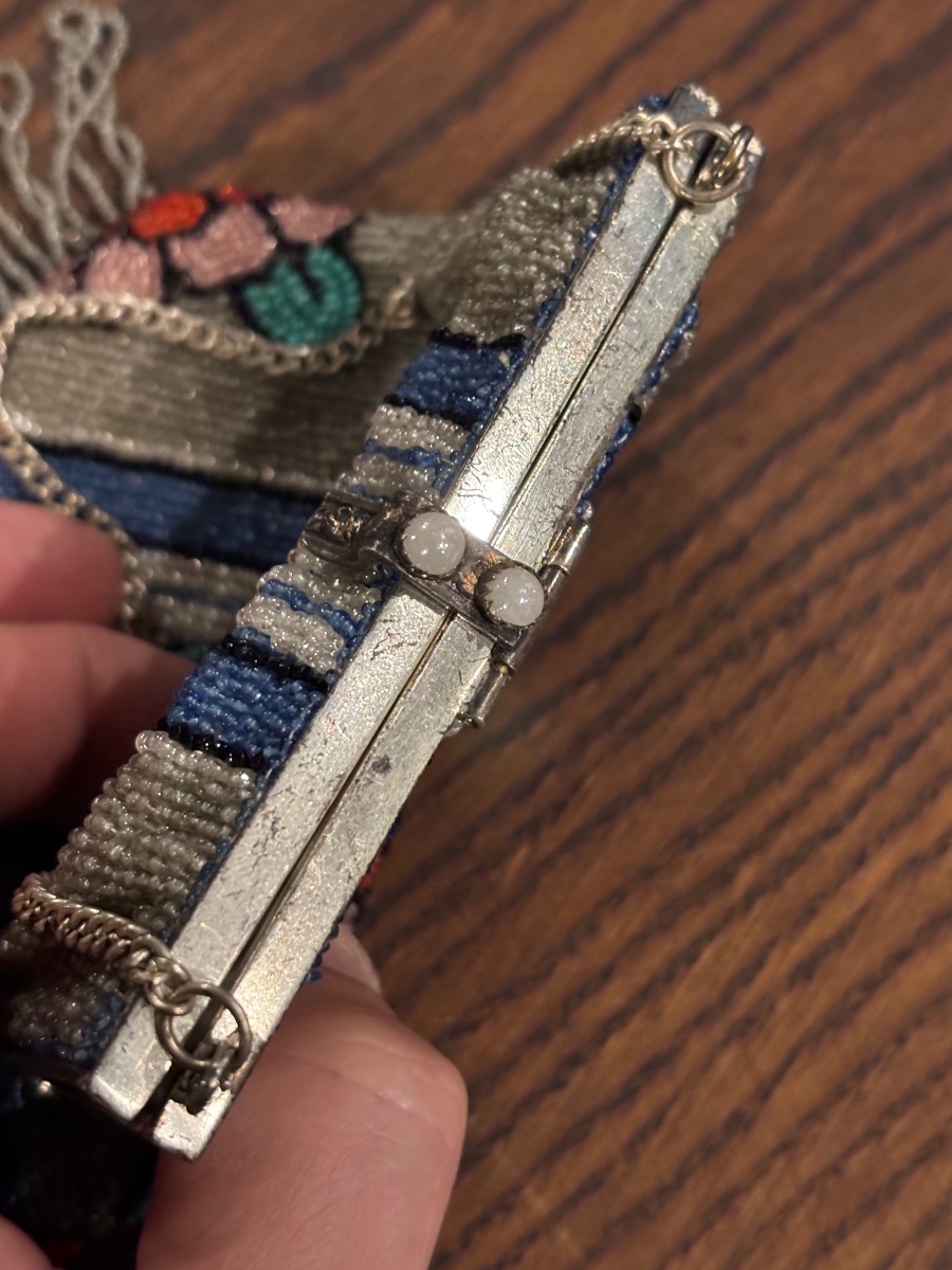 Antique Beaded Purse With Floral Decoration, Circa 1920-photo-4
