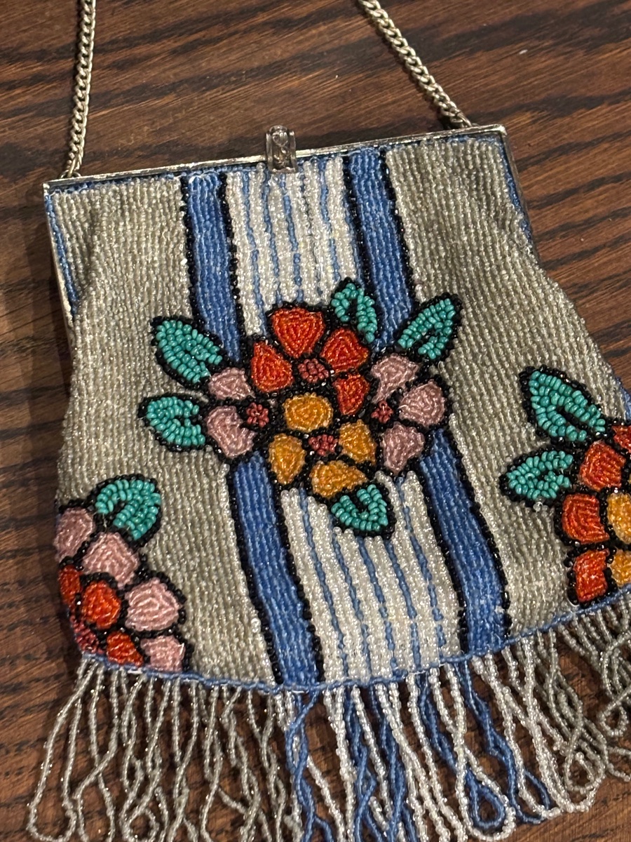 Antique Beaded Purse With Floral Decoration, Circa 1920-photo-6