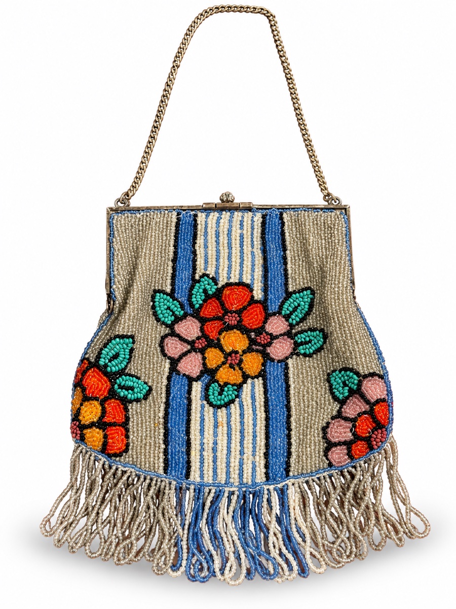 Antique Beaded Purse With Floral Decoration, Circa 1920