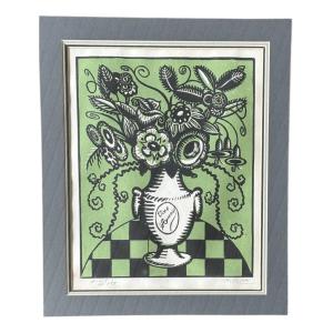 Roger Grillon (1907-1998) – Linogravure “vase Fleuri” – Signée Et Numérotée