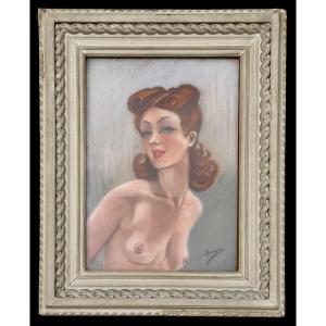 Portrait féminin Art Déco signé Joffre – Pastel vers 1930/40