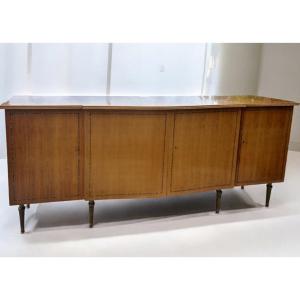 Buffet Enfilade Paquebot Art Déco – signé Jules Leleu – Bois, Nacre, Bronze – 1950