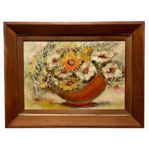Huile sur panneau signée en cyrillique – Kyriako, 1989 – Nature morte florale