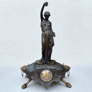 Large Bronze Clock By Aimé Millet – “flora” – 19th Century Art Nouveau Sculpture