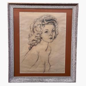Denise Romanini (1910–2002) – Portrait Of A Young Woman – Original Pencil Drawing