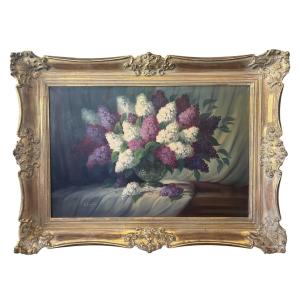 Bouquet Of Lilacs – Oil On Canvas – Large Gilded Frame – Circa 1900