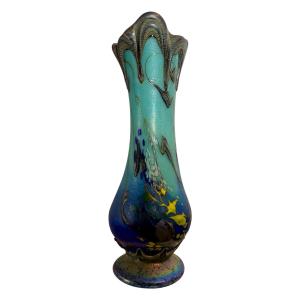 Pascal Guyot In Biot – Large Iridescent Blown-glass Vase, Art Nouveau Style 