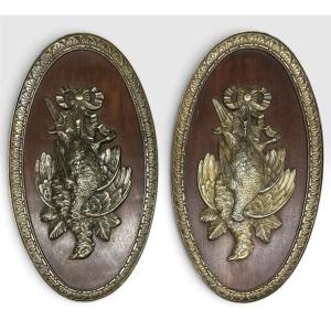 Pair Of Bronze Hunting Medallions, Louis XVI Style - Hunting