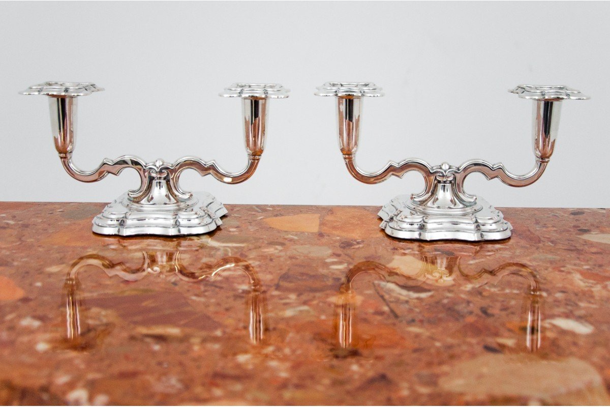 Pair Of Silver Candlesticks With Two Arms, Northern Europe.-photo-2