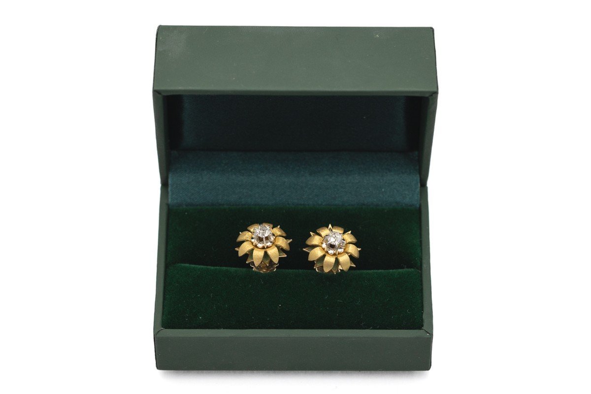 Gold And Diamond Earrings, Circa 1940.-photo-2