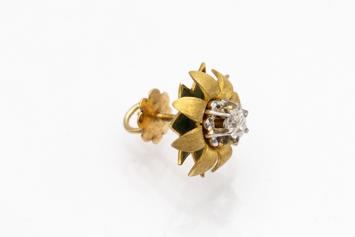 Gold And Diamond Earrings, Circa 1940.-photo-1