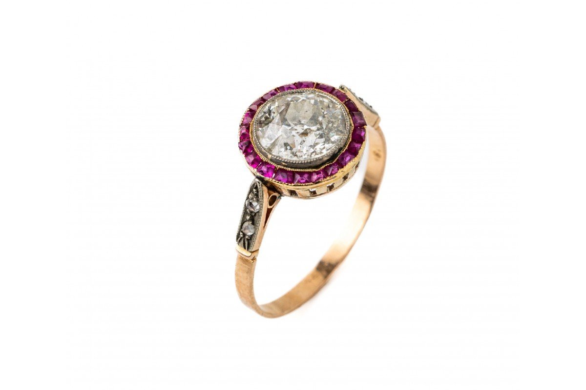 Antique Art Deco Ring With Ruby And Diamond, Approx. 1.60 Ct From Years 1920-1930-photo-4
