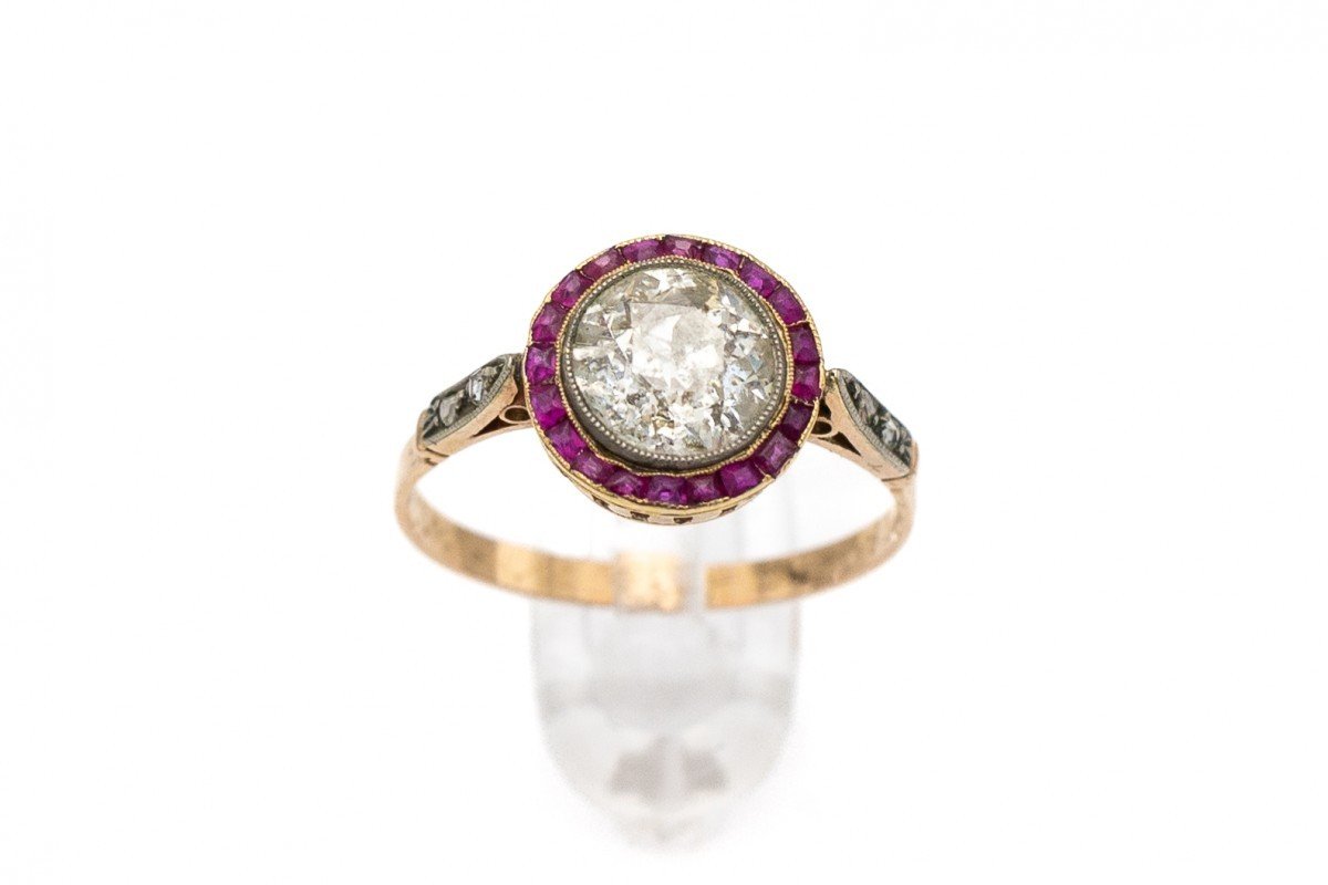 Antique Art Deco Ring With Ruby And Diamond, Approx. 1.60 Ct From Years 1920-1930