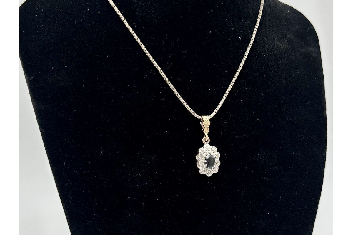 Vintage Pendant With Diamonds And Sapphire-photo-3