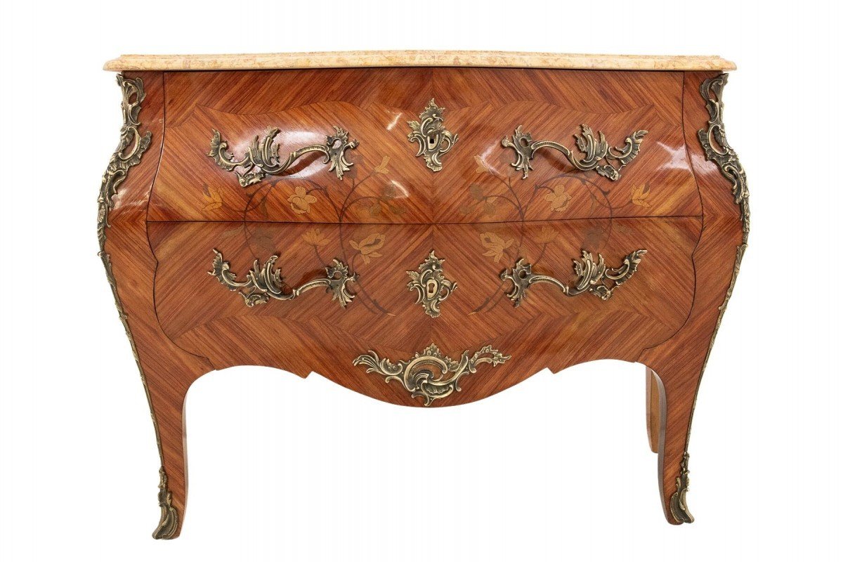 Commode Marquetée à Plateau En Marbre De Style Louis XV, France-photo-1