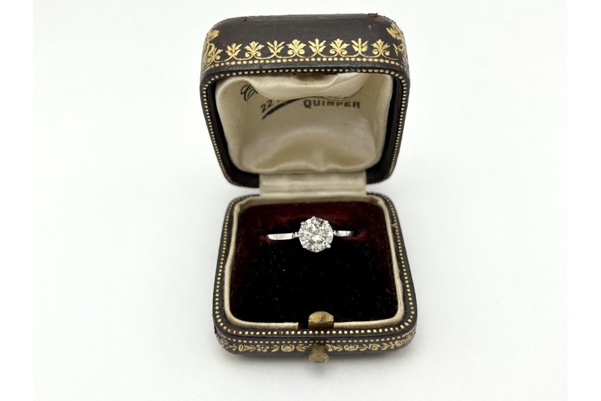 Bague Ancienne En Platine Avec Un Diamant Taille Ancienne De 1,35 Ct, Scandinavie, 1920s.-photo-4