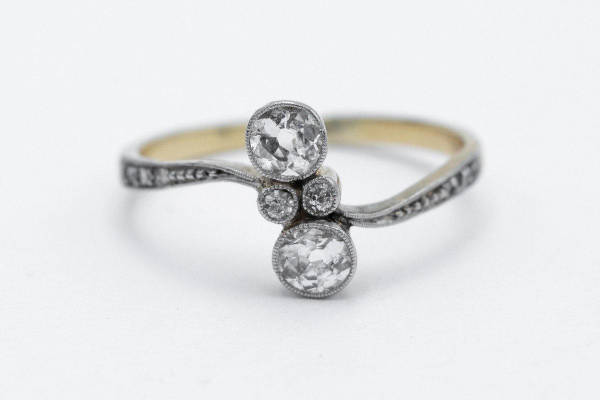 Antique Toi Et Moi Ring With Old Cut Diamonds, Early 20th Century-photo-2