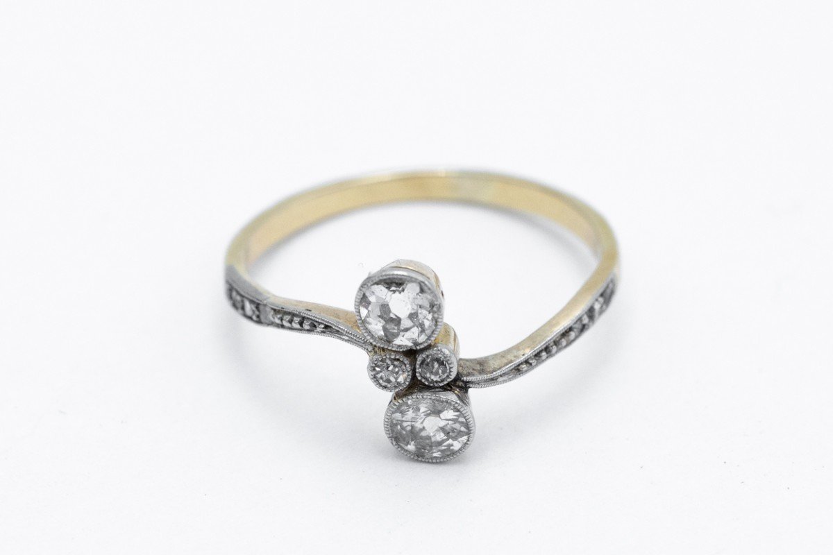 Antique Toi Et Moi Ring With Old Cut Diamonds, Early 20th Century-photo-3