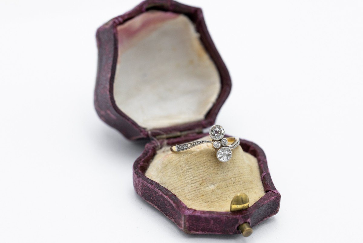 Antique Toi Et Moi Ring With Old Cut Diamonds, Early 20th Century-photo-3