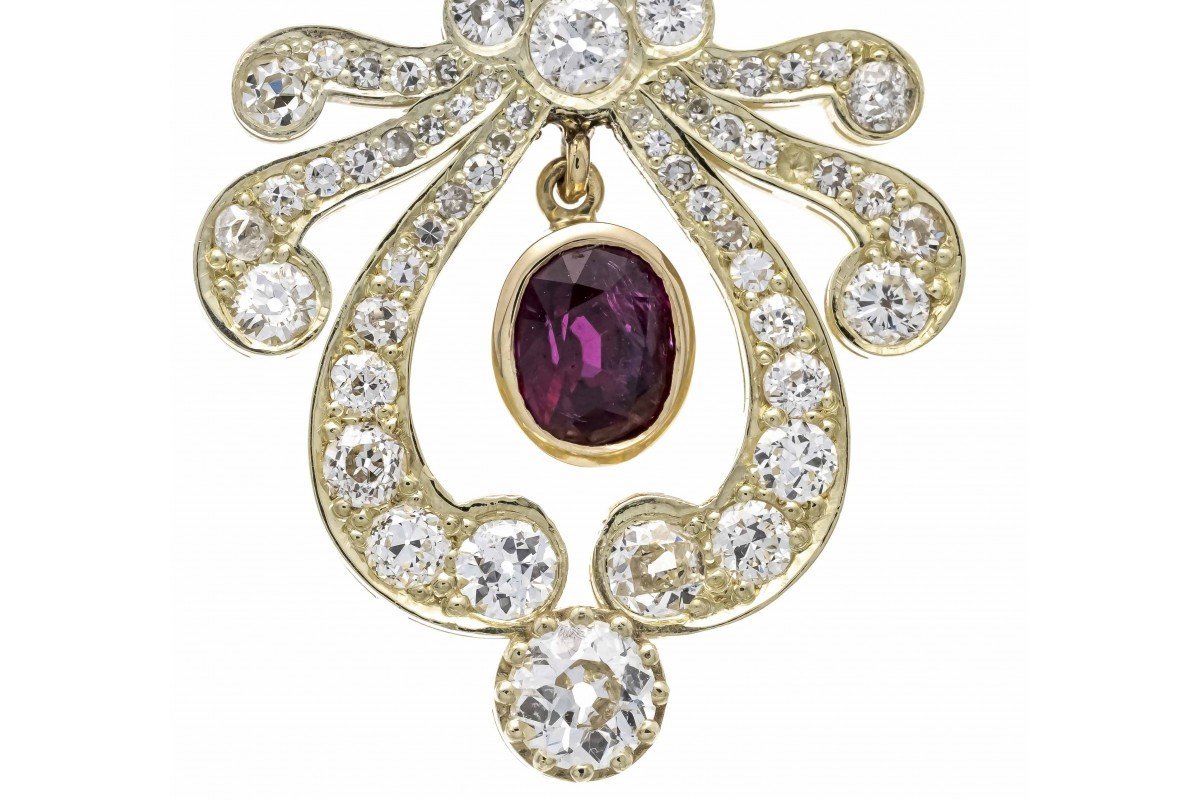 Antique Earrings With Natural Diamonds And Rubies, Russia, Early 20th Century.-photo-4