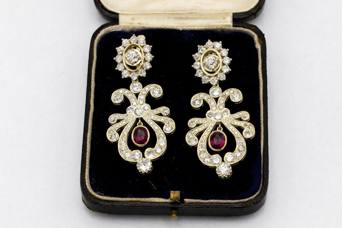 Antique Earrings With Natural Diamonds And Rubies, Russia, Early 20th Century.-photo-2