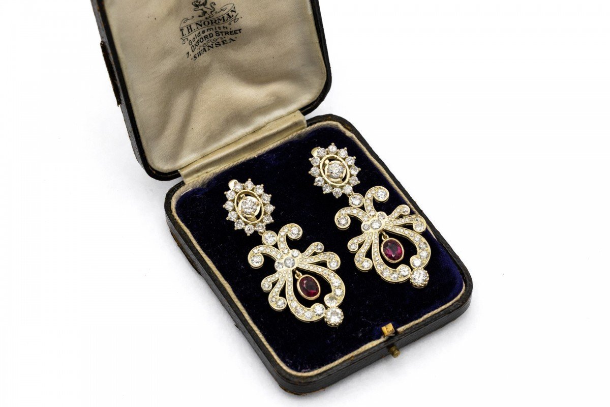 Antique Earrings With Natural Diamonds And Rubies, Russia, Early 20th Century.-photo-3