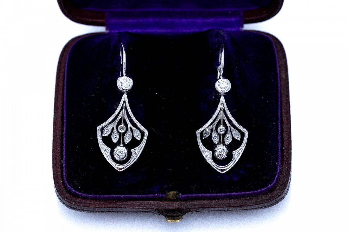 Boucles d'Oreilles Art Nouveau En Or Et Diamants, Autriche-hongrie, Début Du XXe Siècle.-photo-3