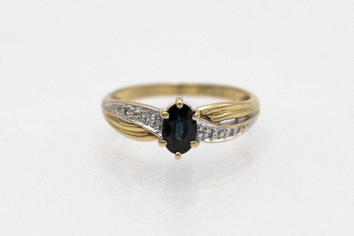 Vintage Ring With Sapphire And Diamonds, France, Mid-20th Century.-photo-1