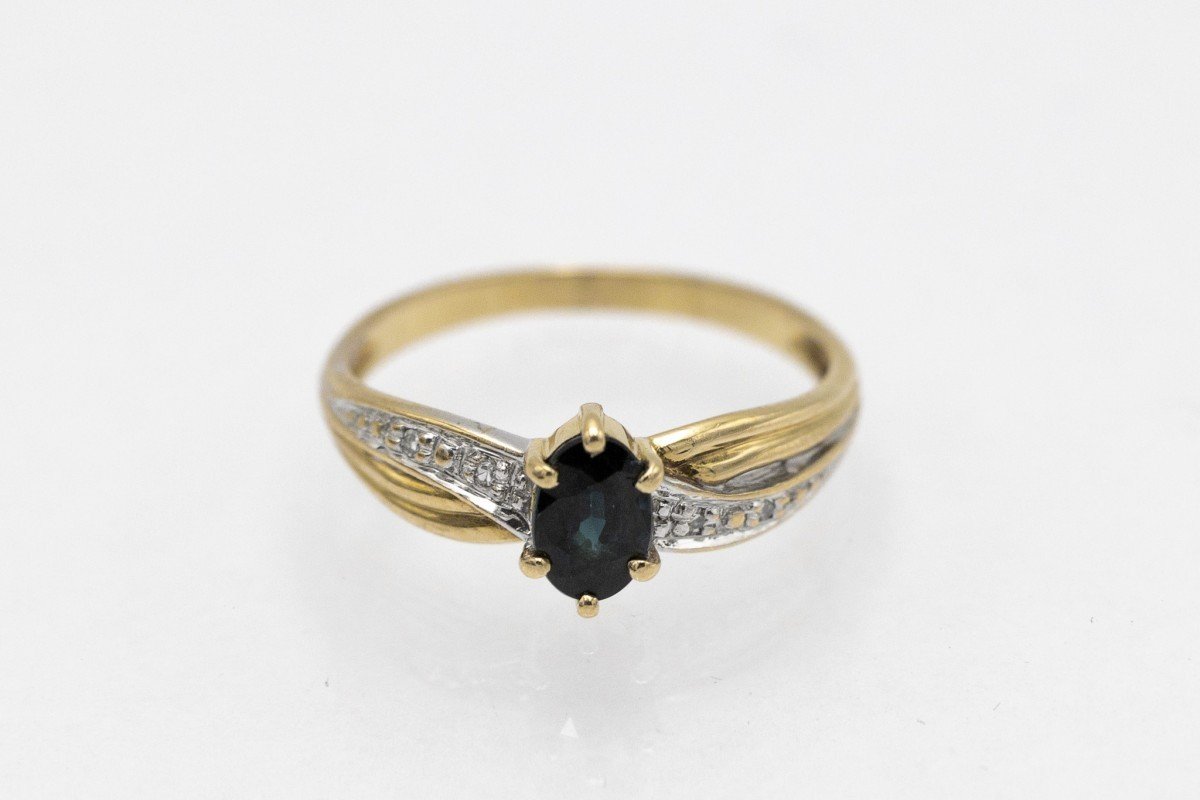 Vintage Ring With Sapphire And Diamonds, France, Mid-20th Century.-photo-2