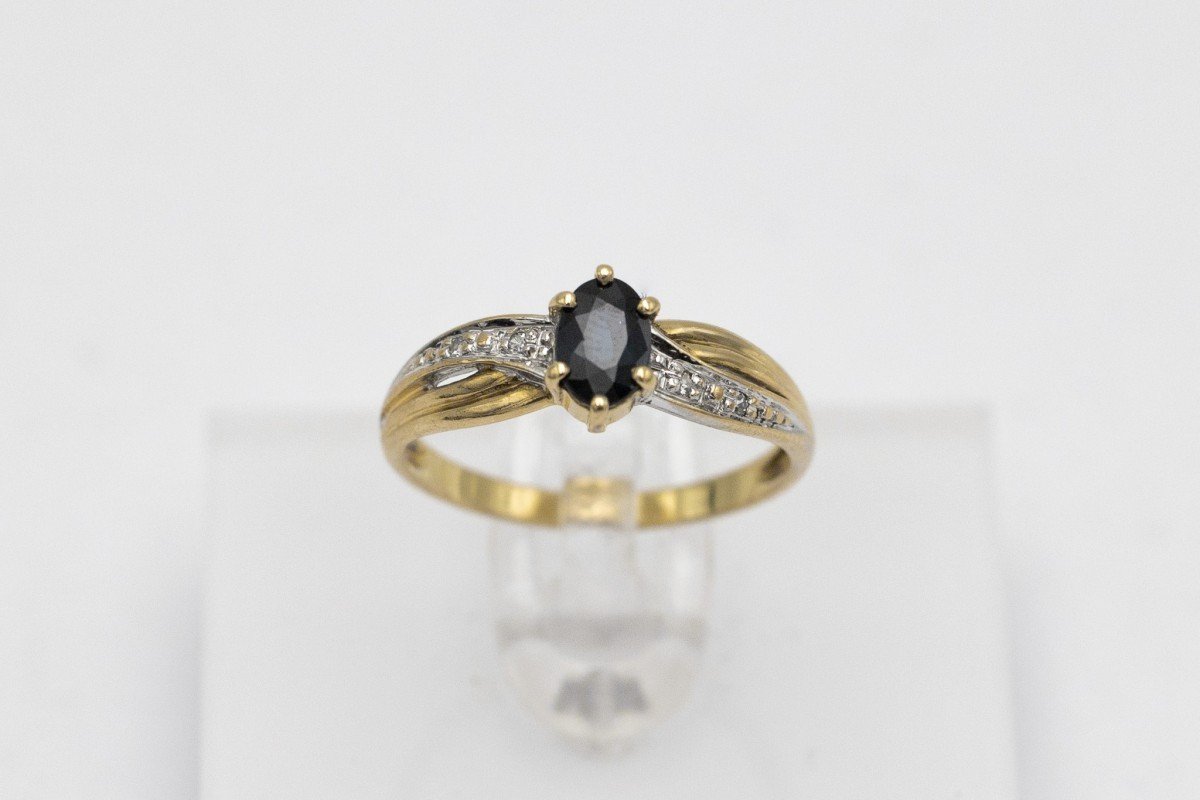 Vintage Ring With Sapphire And Diamonds, France, Mid-20th Century.-photo-3