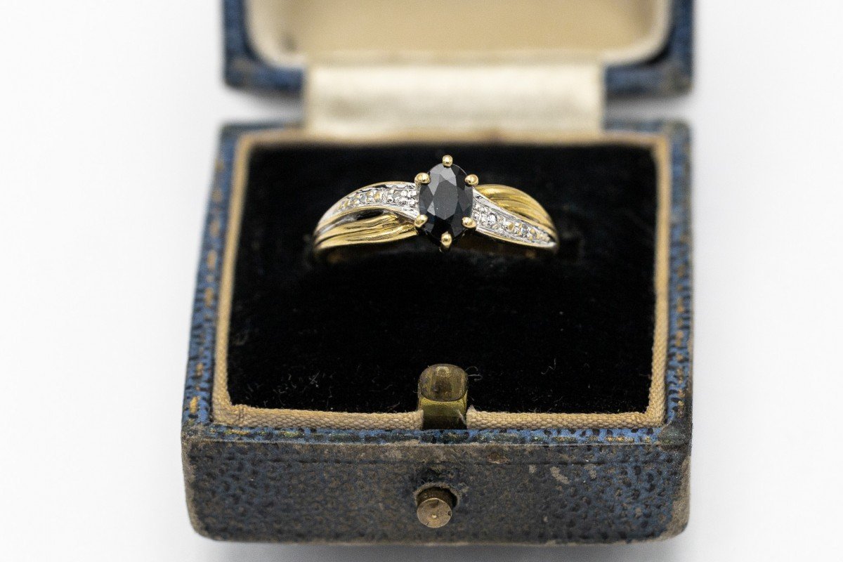 Vintage Ring With Sapphire And Diamonds, France, Mid-20th Century.-photo-6