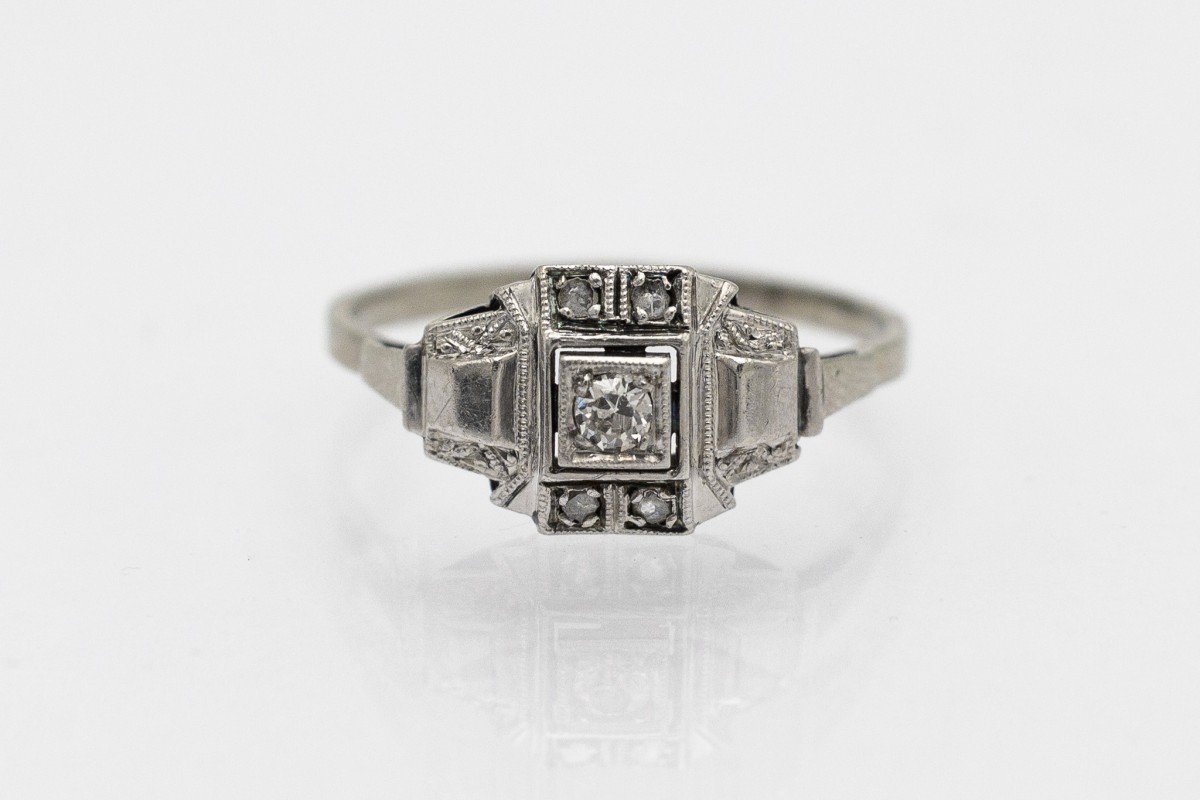 Bague Art Déco Française Antique Avec Diamant, France, Années 1930.-photo-8