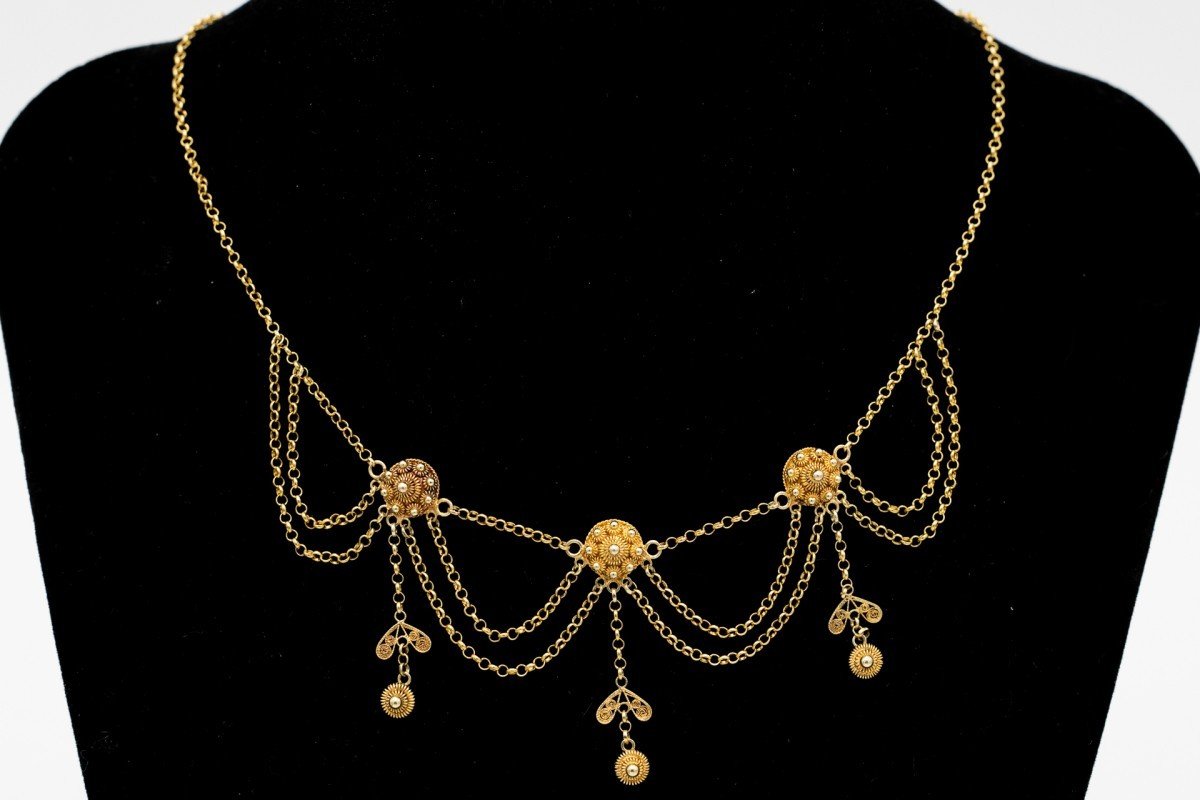 Filigree Gold Necklace, Netherlands, End Of The 19th Century.